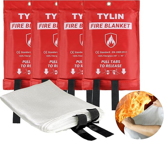 TYLIN Emergency Fire Blanket for Home & Kitchen 40??x 40??- 4 Pack, High Heat Resistant Fire Suppression Blankets for Home Safety, Kitchen, and Camping (4)