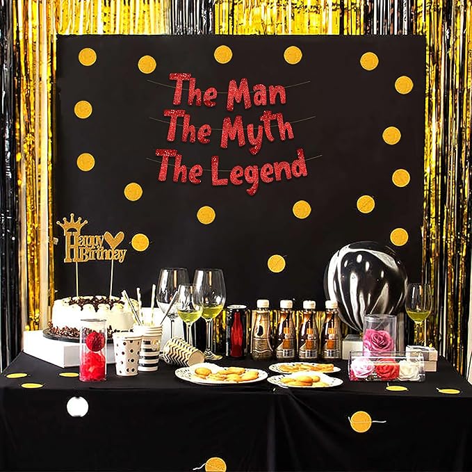 The Man The Myth The Legend Red Glitter Banner – Men’s Birthday, Bachelor Party, Retirement Party Supplies, Gifts and Decorations