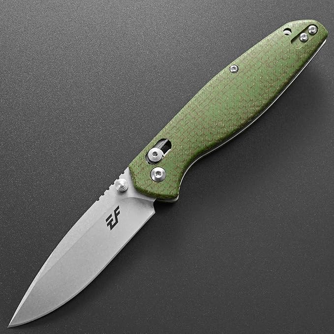 Eafengrow EF966 Folding Knife D2 Blade Micarta Handle with Pocket Clip EDC Tactical Knife thumb knobs Axis Lock EDC Multitool Knife (GREEN)