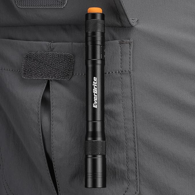 EverBrite Pen Light, 100LM Pocket Flashlights, Aluminum LED Pen Flashlights with Clip, 8 AAA Batteries Included, Pocket Flashlight for Camping, Emergency, Mechanic, Pack of 4, Black