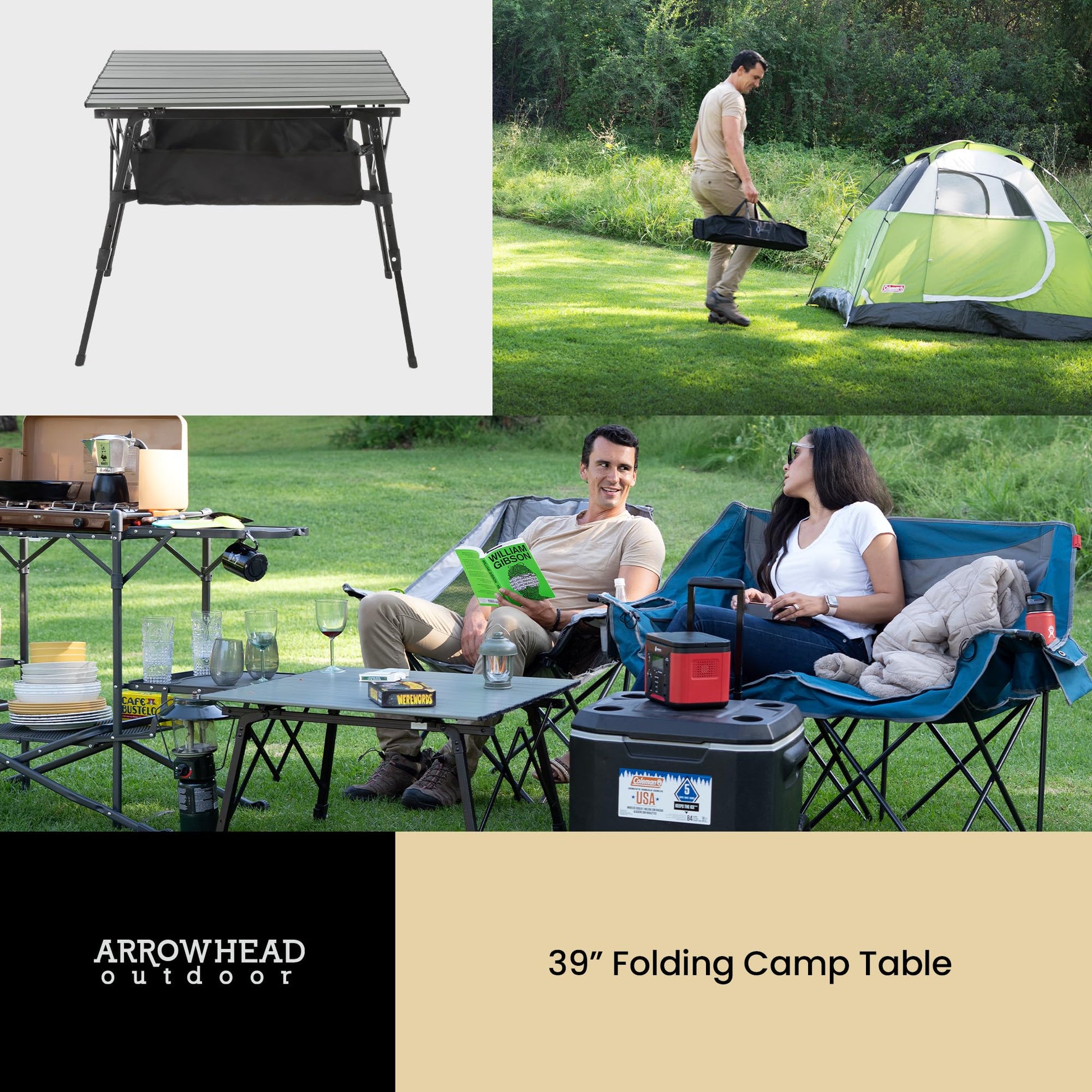 ARROWHEAD OUTDOOR 39 in Aluminum Folding Camp Roll Up Table, Camping
