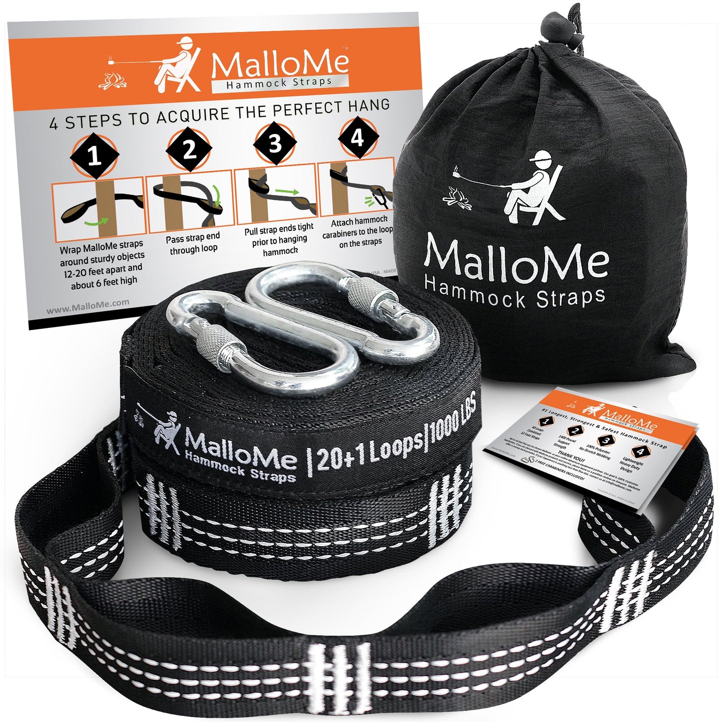 MalloMe Hammock Straps for Trees - Swing Straps - Multi-Purpose Hanging Kit, Heavy Duty Adjustable