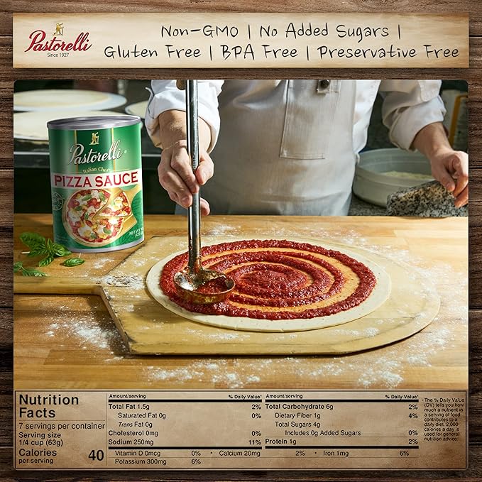 Pastorelli Pizza Sauce, Original Authentic Italian Pizza Sauce with Extra Virgin Olive Oil and Pecorino Romano Cheese Shredded, Since 1952 Family Pizza Sauce Recipe, 15 Ounce, Pack of 12