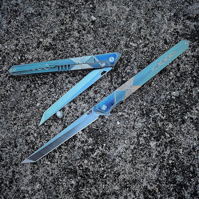 folding knife belt clip, M390 steel blade, outdoor camping knife, portable pocket knife titanium handle lightweight EDC men's pocket knife belt sheath