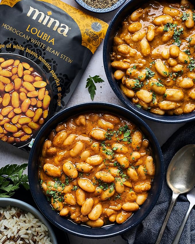 Mina Moroccan White Beans, Cannellini Beans, 10 oz (Pack of 6) Ready to Eat, Plant Protein, Vegan, Non-GMO, Gluten Free Healthy Food, Microwave Meals Ready to Eat, Packaged Meals & Side Dishes, Kosher