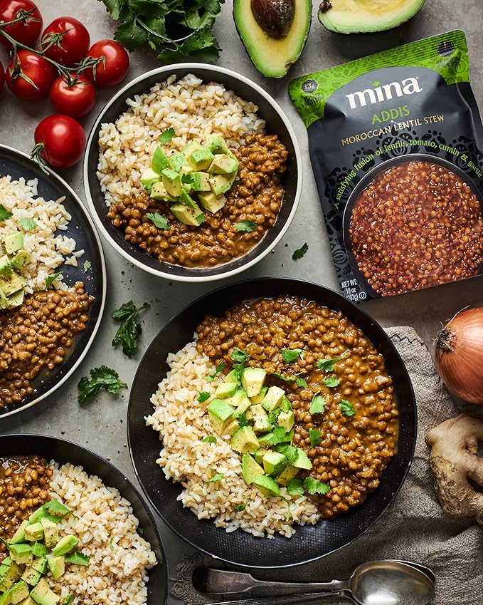 Mina Moroccan Lentils, Ready to Eat, Lentils High In Plant Based Protein, Vegan, Non-GMO, Gluten Free, Kosher, Microwavable, Packaged Meals & Side Dishes, 10 oz (Pack of 6)