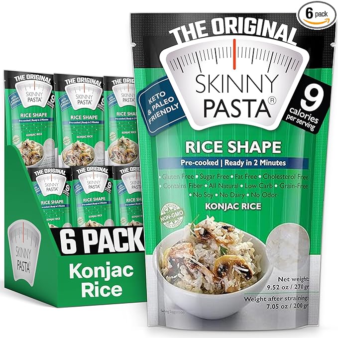 SKINNY PASTA Healthy Konjac Shirataki Rice, Low Carb, Keto, Vegan, Sugar-Free, Gluten-Free, 6 Pack