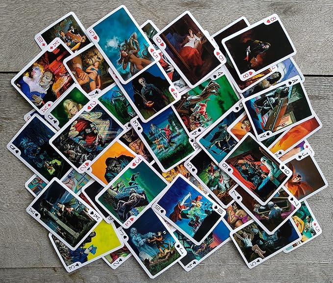 Horror Playing Cards (Poker Deck 54 Cards All Different) Vintage Horror Action Comics Pulp Fiction Scary Spooky Halloween