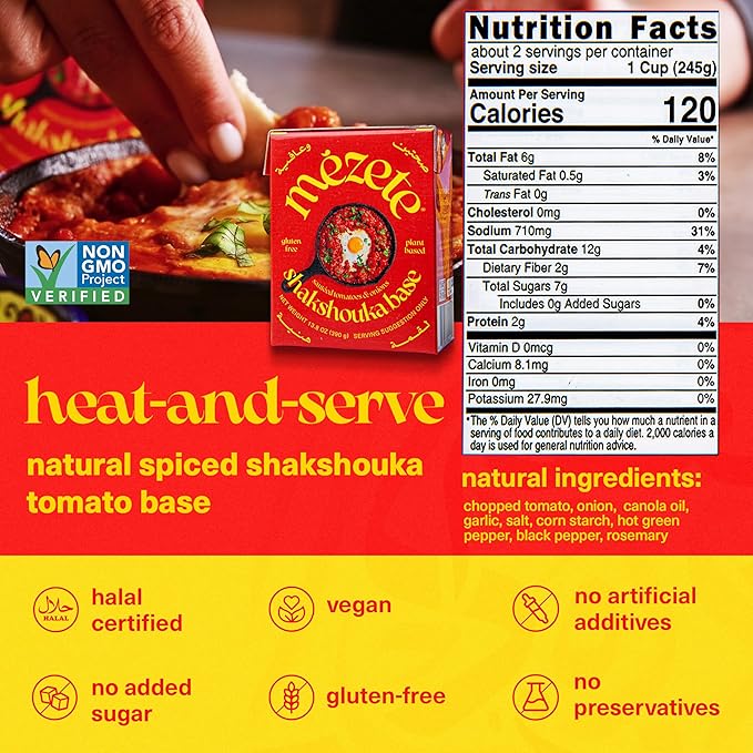 Mezete All-Natural Stew Base | Authentic Middle Eastern | Shakshouka Base | Sauteed Tomatoes & Onions | No Preservatives | Shelf Stable | Gluten-Free | Ready to Use | Plant Based | 390g (Pack of 4)