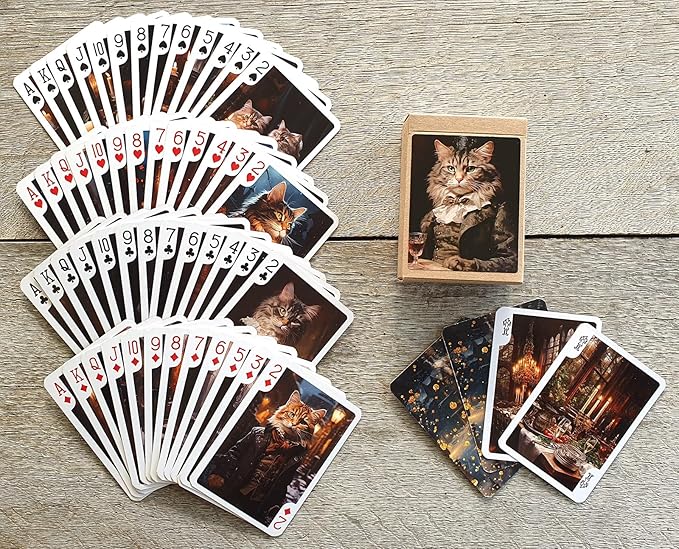 Victorian Cats Playing Cards (Poker Deck 54 Cards All Different) Handsome Cats in Victorian Suits and Top Hats Cute Cats in Vintage Clothing Illustration