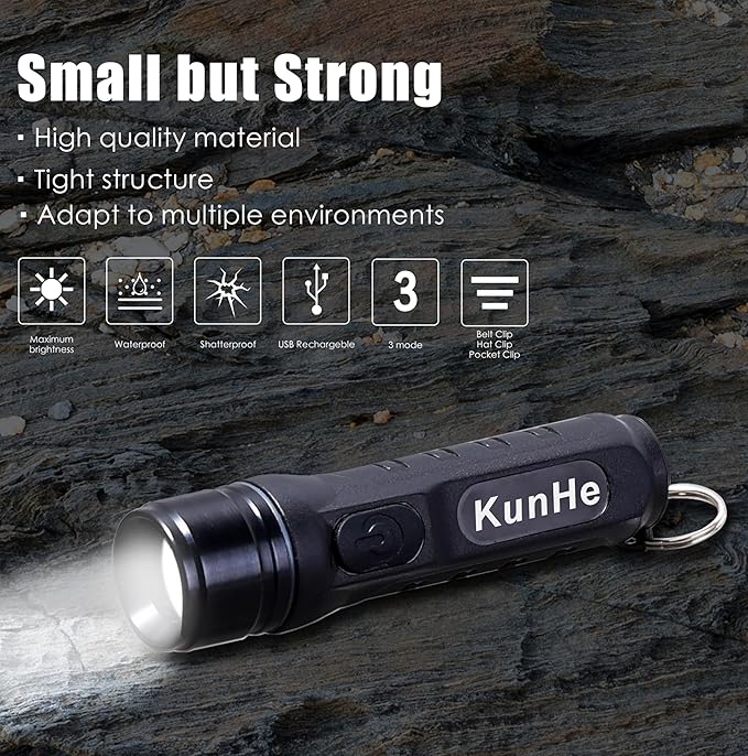 KunHe 35 Pack Bulk Keychain LED Flashlight Small Mini Rechargeable Flashlight Pocket Keychain Light Portable 300 Lumens for EDC Emergency Gift