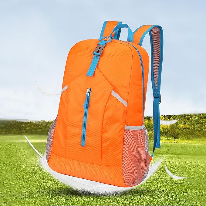 25L Foldable Hiking Backpack Lightweight Packable Basic-Daypack Collapsible Bag Water-Resistant Travel Men Women Camping Cycling Outdoor (Orange)