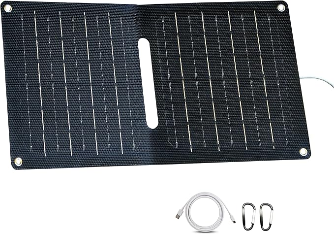 Portable Solar Panel (5V 2A Max) with USB-A Port for Cell Phone, Fan, Flashlight, IPX4 Waterproof Solar Panels, Foldable Solar Charger for Outdoor Camping, Hiking, Travel, Backpacking