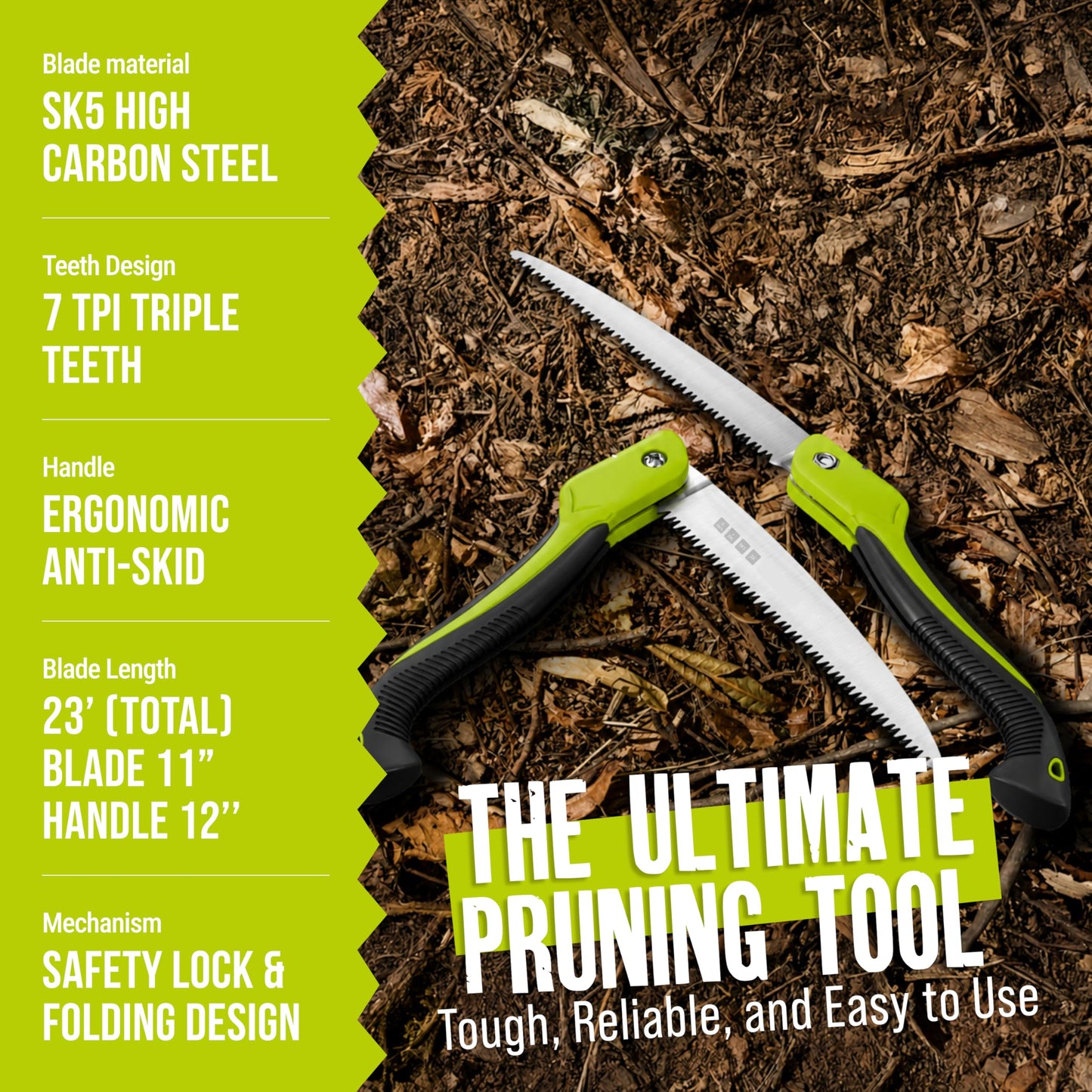 Folding Camping saw 11 Inch - Heavy Duty Pruning Saw with Triple-Cut SK5 Blade, 7 TPI Razor Teeth