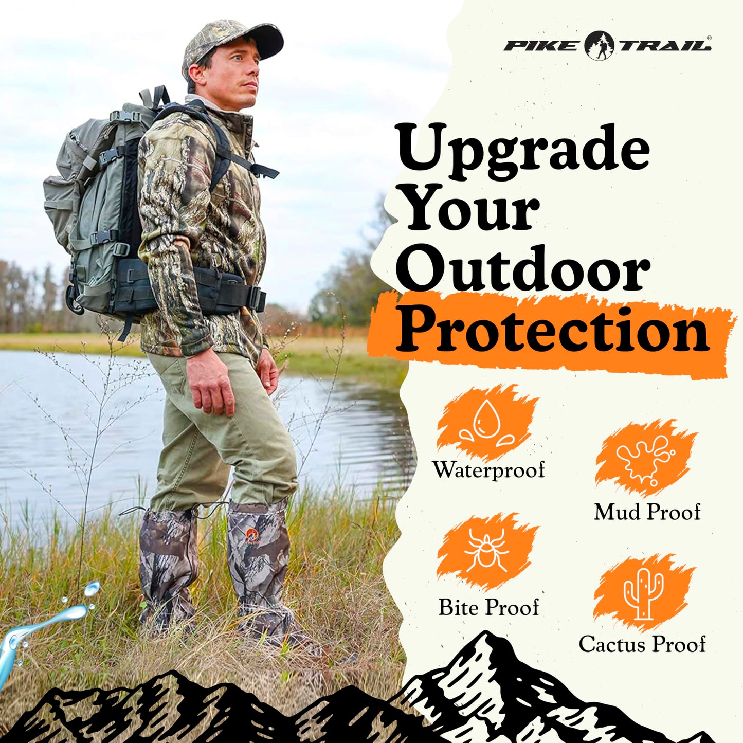 Pike Trail Adjustable Leg Gaiters - Lightweight, Waterproof - Leg Guards for Men & Women - Hiking