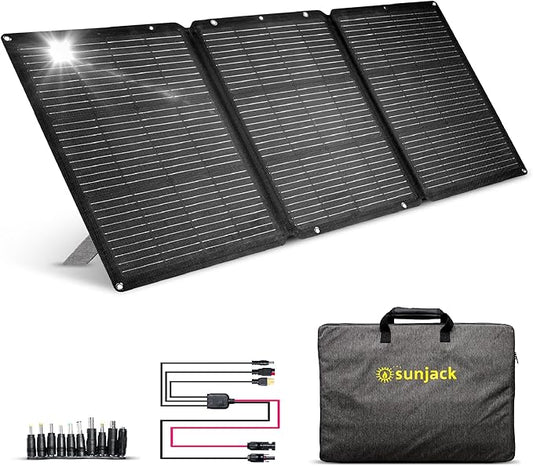SunJack 120W Foldable Portable Solar Panel Charger with Kickstands, MC4/PD60 USB-C/USB-A, ETFE Monocrystalline, Waterproof Solar Charger for Camping, RV, Power Station, Generator, Off Grid, Emergency