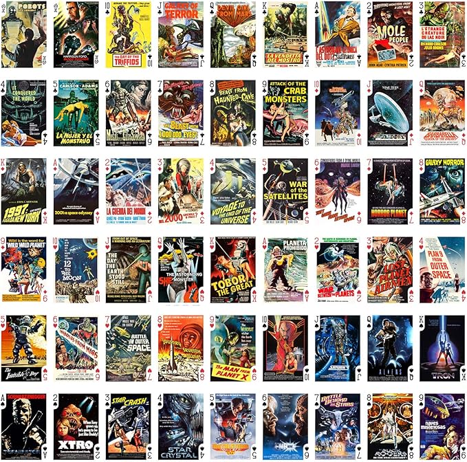SCI FI Playing Cards (Poker Deck 54 Cards All Different) Vintage Sci Fi Trash Movie Poster Aliens Robots Space