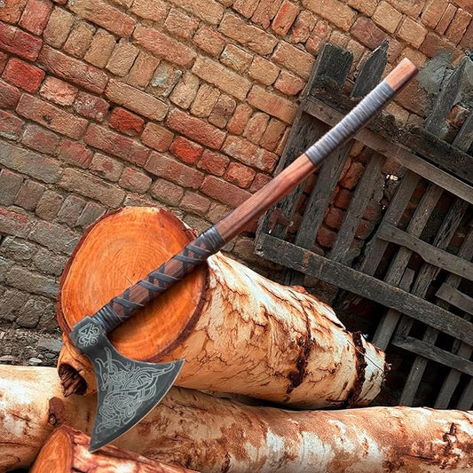 MDM-012 Custom Hand Forged Viking Axe Real Tomahawk Viking Hatchet Beared Camping Axe, 5160 HIGH Carbon Steel Blade, Throwing Set Vintage Ax Viking Gift for Him - Viking Gifts (largegardzilax)