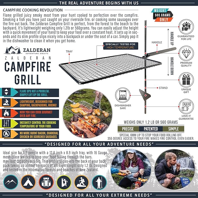 Campfire Grill ??Small, Lightweight 304 Stainless Steel Cooking Grate for Camping, Hiking, Backpacking ??Portable Campfire Cooking Grill for 1?? People