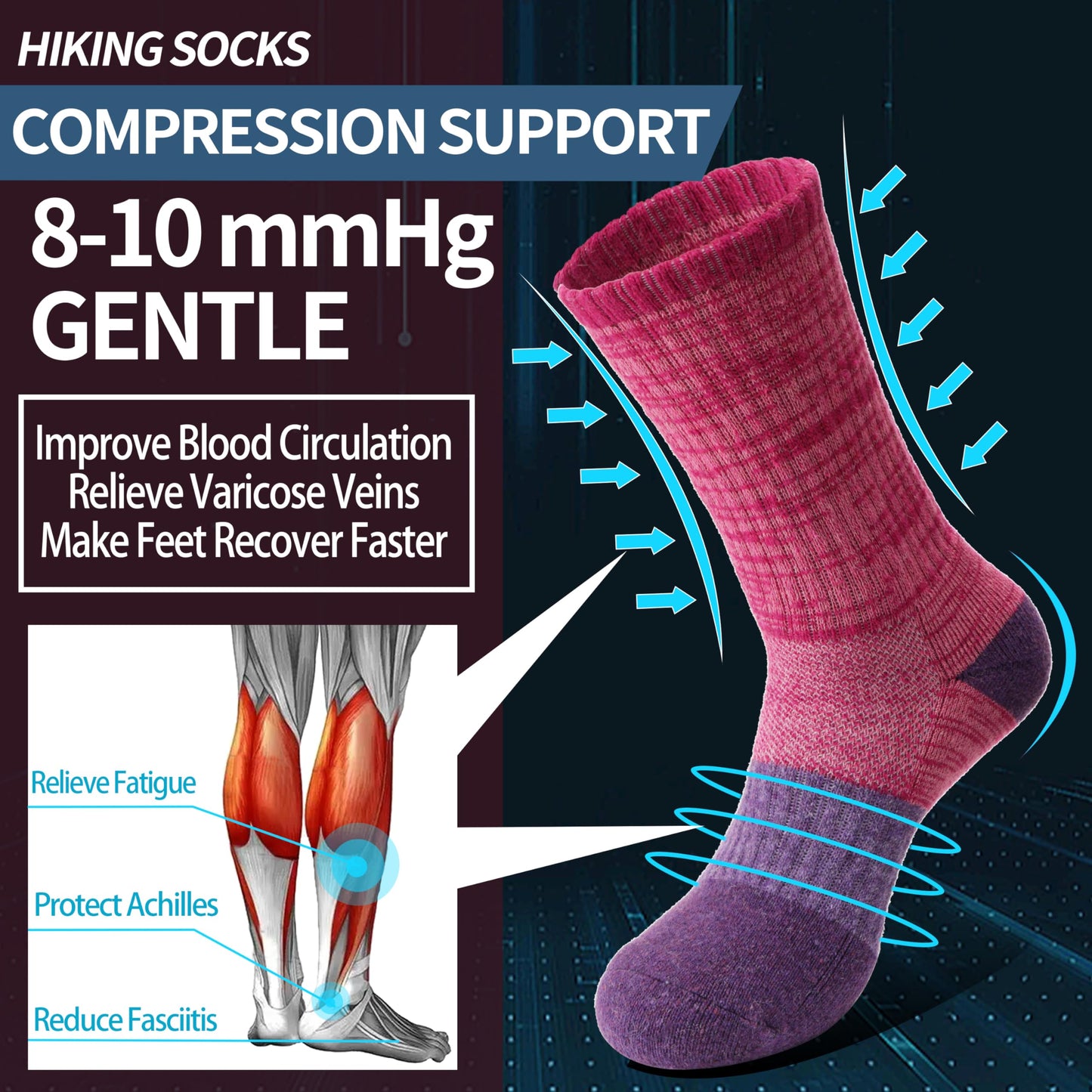 Anlisim Merino Wool Hiking Running Socks for Women, Boot Work Crew Socks