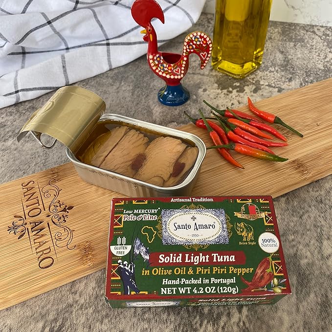 Discoverer 6 Flavor Variety Pk Canned Wild Pole & Line Tuna Fillet in Olive Oil (6 Pk) Mediterranean Diet Turmeric Curry, Basil, Ginger, Piri Piri, Oregano, Bell Pepper - Hand-Packed in PORTUGAL