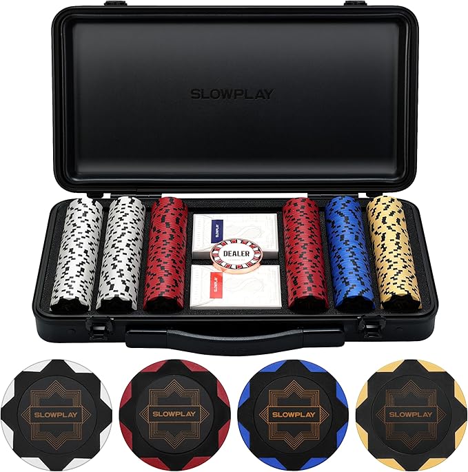 SLOWPLAY Nash 14g Clay Poker Chip Set for Texas Hold'em, 300 PCS [Blank Chips - Black Gold Edition] Features a Premium Case with Durable German Polycarbonate Shell