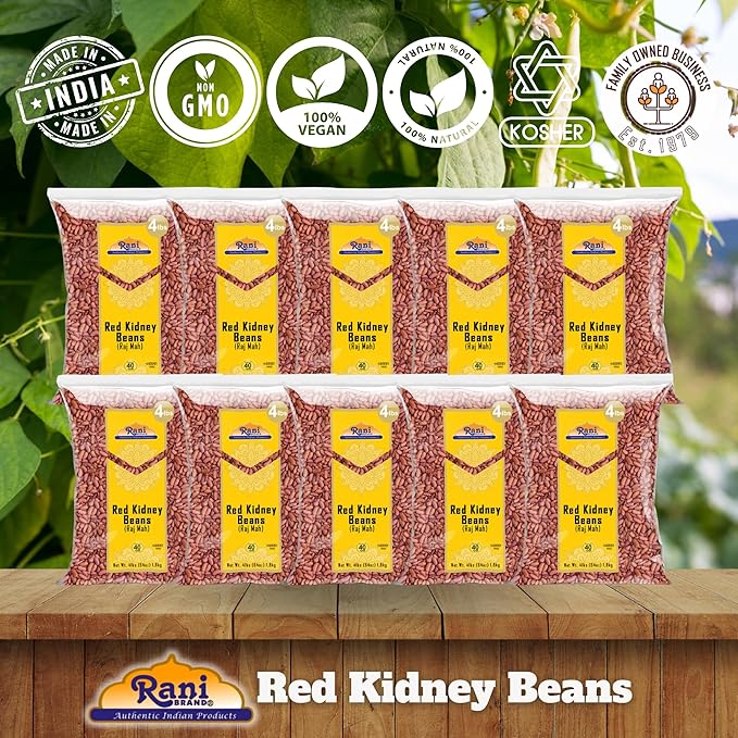 Rani Red Kidney Beans, Light 64oz (4lbs) 1.81kg ~ Pack of 10~640oz (40lbs) 18.14kg Total ~ All Natural | Vegan | Gluten Friendly | NON-GMO | Kosher | Raj Mah