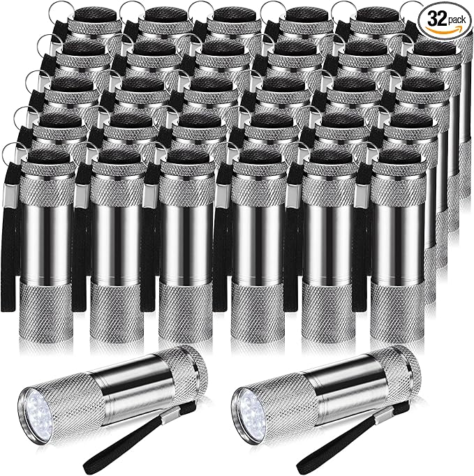 VIHOSE 32 Pcs Mini Flashlights Bulk, Bright Aluminum Handheld Flash Light with Lanyard Small LED Flashlights for Night Reading Emergency Hurricane Camping Hiking, Batteries Not Included(Gray)