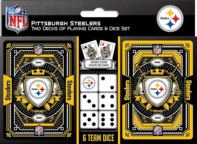 MasterPieces Game Day - NFL Pittsburgh Steelers 2-Pack Playing Cards & Dice Pack - Officially Licensed Set for Adults and Family