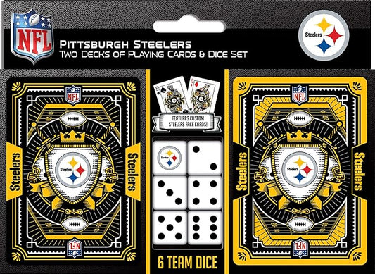 MasterPieces Game Day - NFL Pittsburgh Steelers 2-Pack Playing Cards & Dice Pack - Officially Licensed Set for Adults and Family