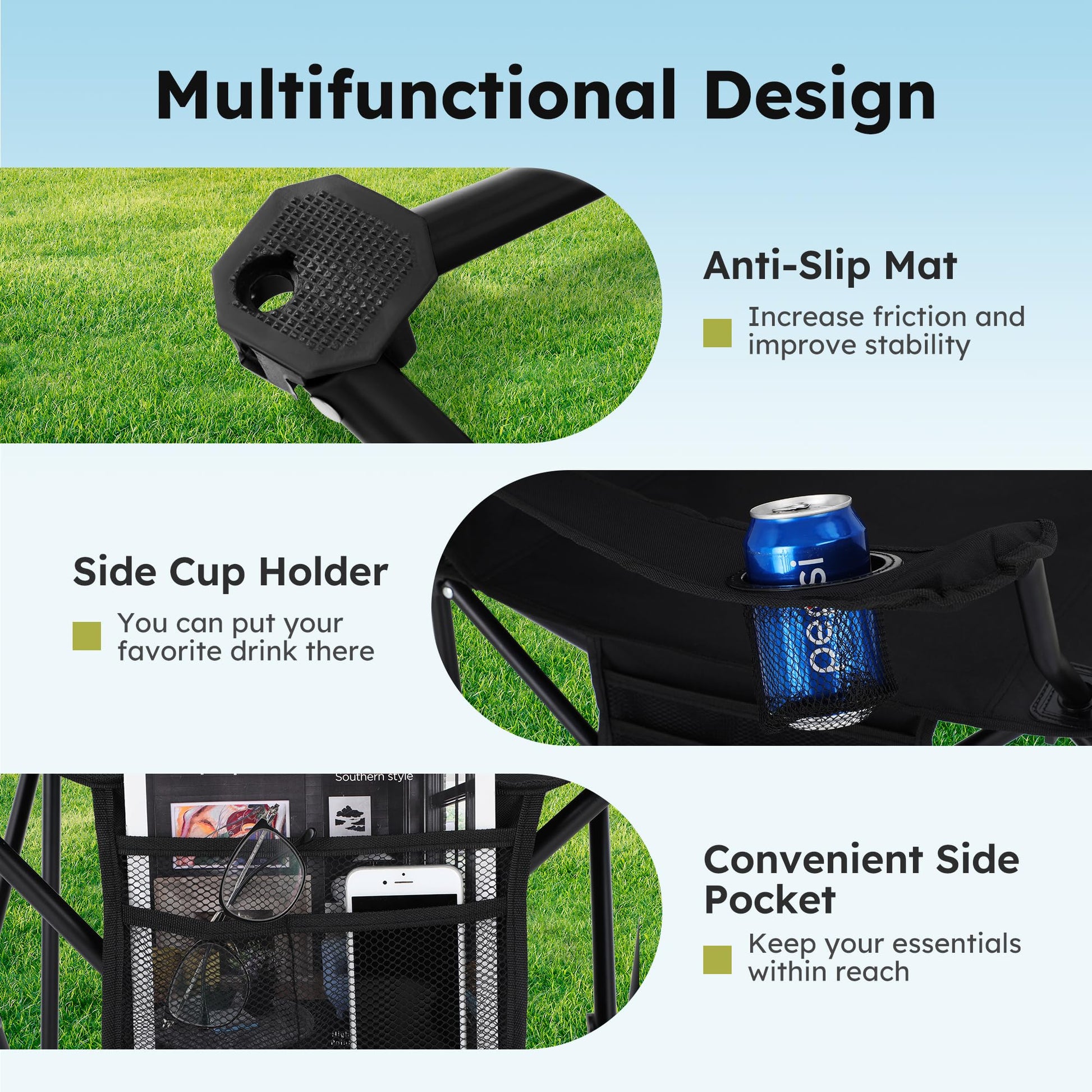 ALPHA CAMP 2-Pack Folding Camping Chair with Cooler Bag & Lumbar Support