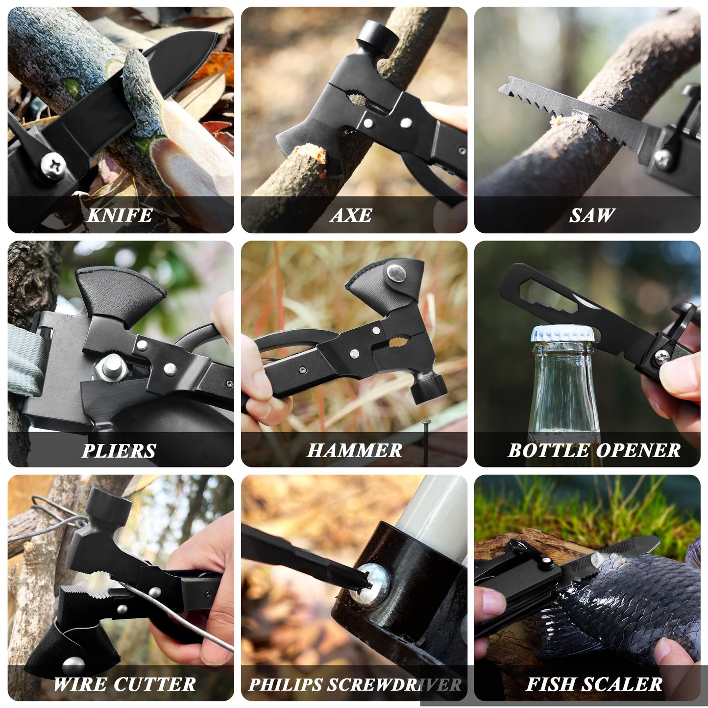 RoverTac 14-in-1 Multitool Camping Axe – Multi Tool with Knife, Hammer, Saw, Screwdrivers, Bottle