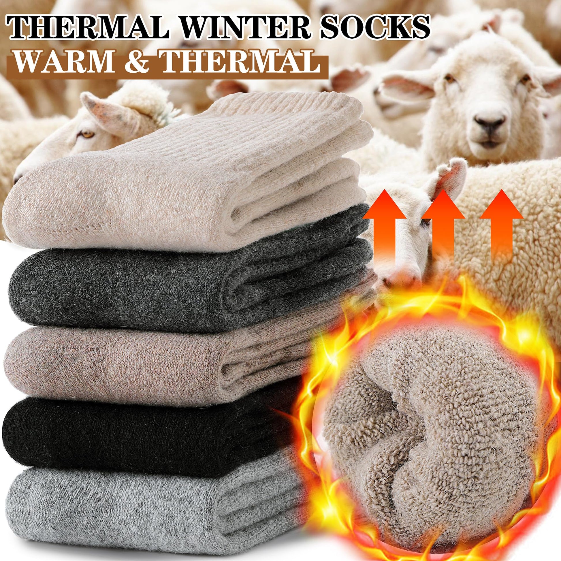 MOGGEI Womens Merino Wool Socks for Hiking Winter Warm Thick Thermal Crew Cozy Cabin Ladies Gift
