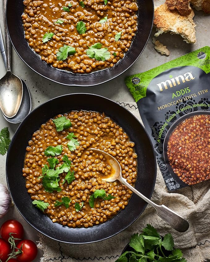 Mina Moroccan Lentils, Ready to Eat, Lentils High In Plant Based Protein, Vegan, Non-GMO, Gluten Free, Kosher, Microwavable, Packaged Meals & Side Dishes, 10 oz (Pack of 6)