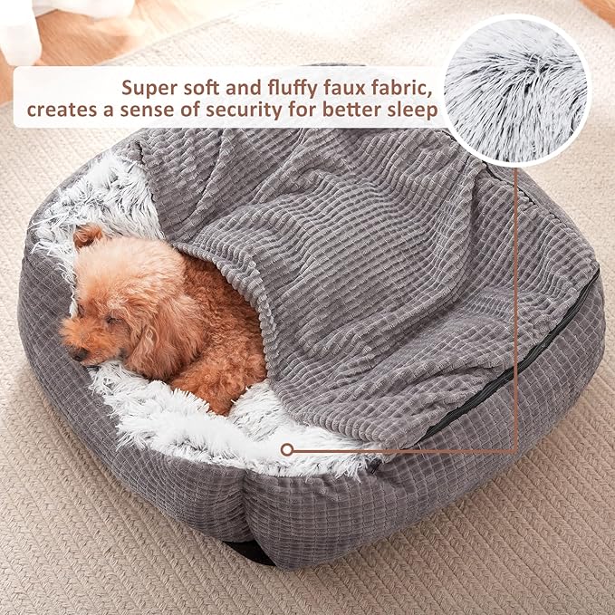 MIXJOY Dog Beds for Medium Large Small Dogs, Rectangle Cave Hooded Blanket Puppy Bed, Luxury Orthopedic Cat Beds for Indoor Cats, Warmth and Machine Washable (25 inches, Grey)
