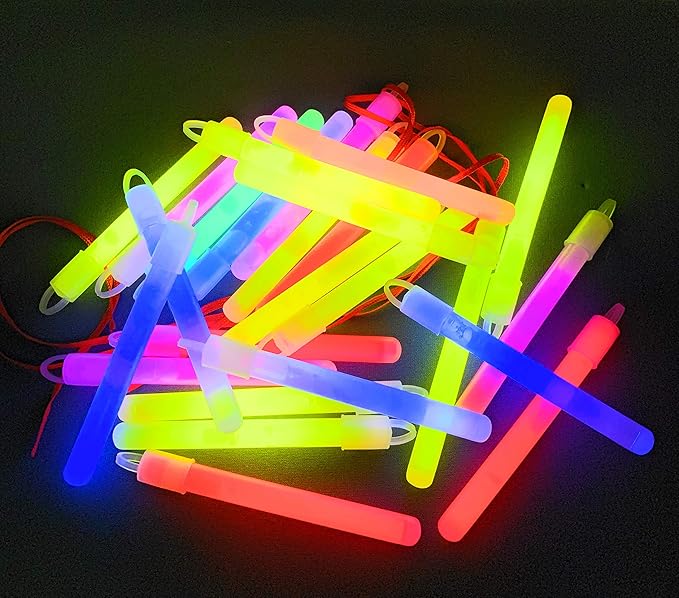 Bulk 120 Piece 4" Glow Stick with Cord Assortment - Ideal For Halloween, New Years Eve, Dances or Emergencies