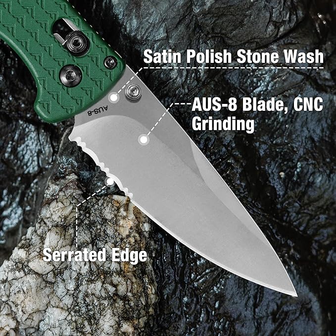 FLISSA 4.5" Folding Pocket Knife, Lightweight EDC Pocket Knife with Axis Lock, 3.2" AUS-8 Steel Blade, Sharp Camping Hiking Knife with Pocket Clip, Unique Tool Gift for Men, Dad (Green)
