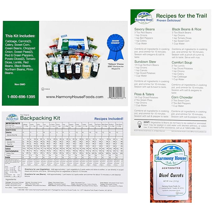 The Backpacking Kit - 18Ct Premium Lightweight Meals in 1 Cup Resealable Pouches by Harmony House Foods, Single Set White