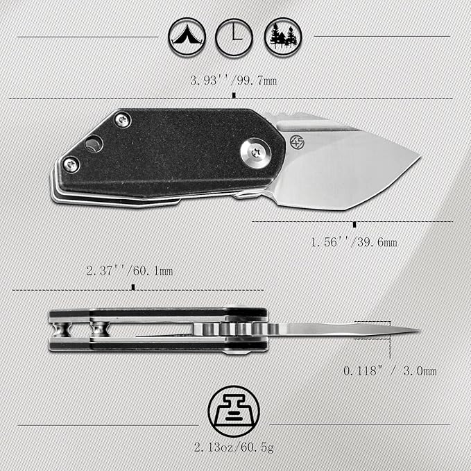 KANSEPT RIO Mini Pocket Folding Knives EDC Camping Folding Knife 1.56'' Satin M390 Blade Pocket EDC Knife with Black Stonewashed Titanium Handle Everyday Carry K3044A1