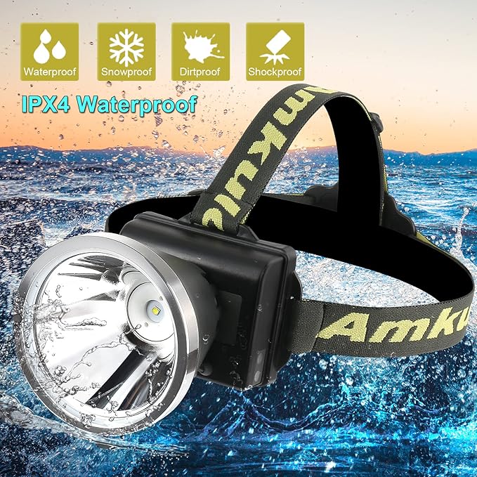 Super Bright LED Headlamp Rechargeable Spotlight Headlight for Adults, 3 Lighting Modes high Lumen Searchlight for Working Outdoor Hunting Camping Fishing