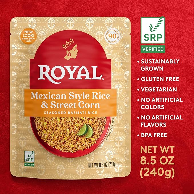 Royal Mexican Street Corn Basmati Rice - Ready to Heat Basmati Rice - (4 Pack) 8.5 oz Microwaveable Pouch