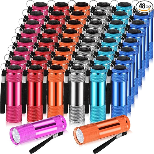 VIHOSE 48 Pcs Mini Flashlights Bulk, Bright Aluminum Handheld Flash Light with Lanyard, Small LED Flashlights for Kids Night Reading Emergency Hurricane Camping Hiking Party Favors(Bright Color)
