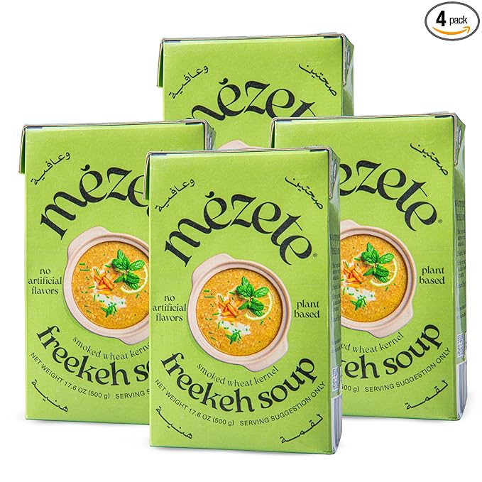 Mezete Smoky Freekeh Soup | Shelf Stable | Plant-Based | Instant Prepared Soup | Authentic Middle Eastern | Heat & Serve | Non-GMO | Packaged Meals & Side Dishes | 390g (Pack of 4)