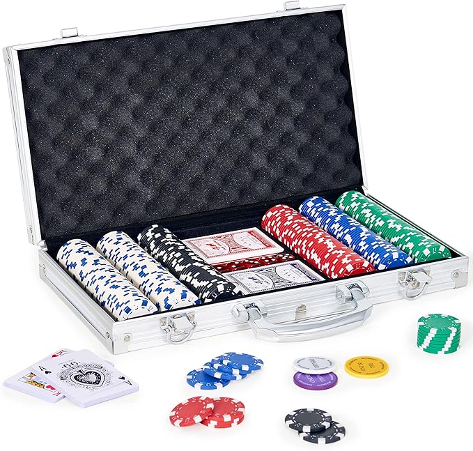Poker Chips with Numbers 300 PCS Poker Chip Set with Aluminum Travel Case, 11.5g Poker Chips for Texas Holdem and Blackjack.