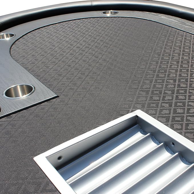 Poker Table 96 inches for 10 Players Casino Texas Holdem Games Oval Black Speed Cloth with Racetrack, Cup Holders, Chip Tray