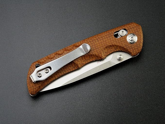 Sitivien ST110 Folding Knife, D2 Blade and Micarta Handle Pocket Knife, EDC Tool Knife with Pocket Clip for Outdoor Camping Hiking Survival(Brown) …