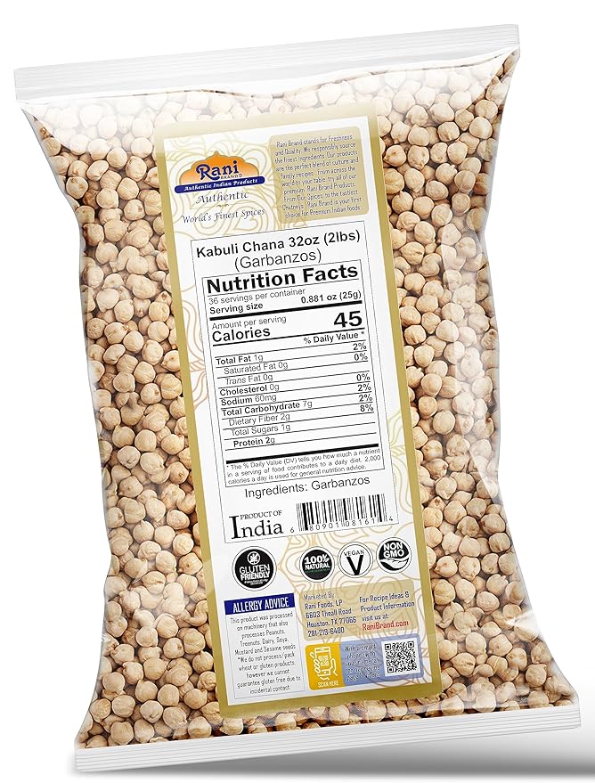 Rani Garbanzo Beans (Kabuli Chana) 32oz (2lbs) 908g ~ All Natural | Vegan | Gluten Friendly | NON-GMO | Kosher | Indian Origin