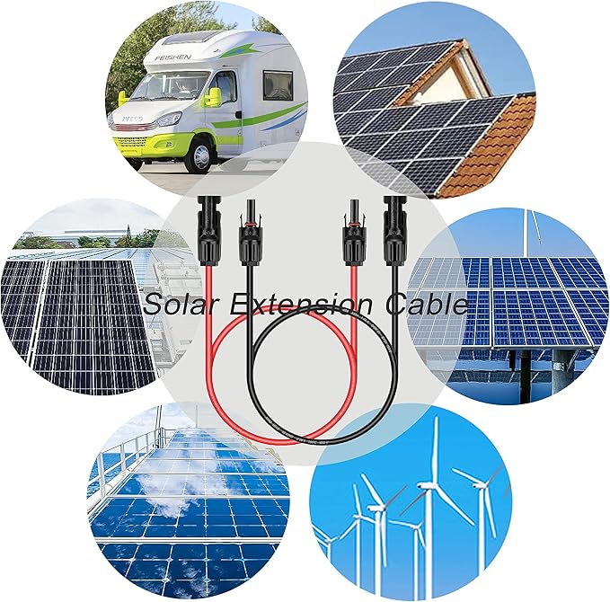 Solar Extension Cable Solar Panel Extension Cable Wire with Female and Male Connector Solar Panel Adapter,3ft 10AWG Red+Black Solar Wire for Solar Panels,RV,Boat.（1 Pairs Solar Cable）