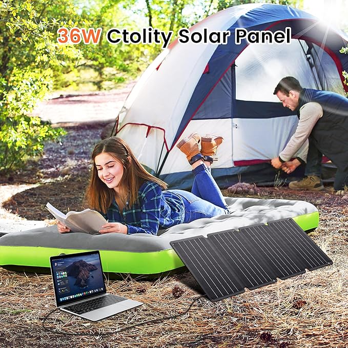 36W Portable Solar Panel - Foldable Solar Charger with Dual USB-A/USB-C for Phone Laptop Camping Hiking RV Outdoor Power Bank(Waterproof & High Efficiency)