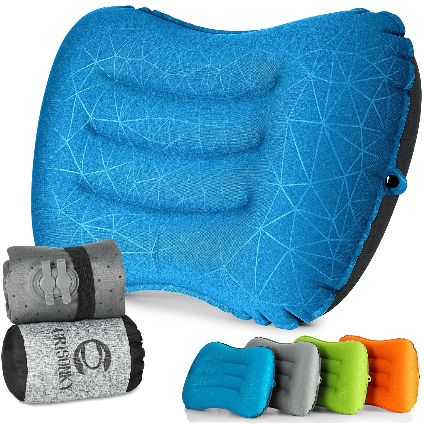 Crisonky Camping Pillow - Inflatable Pillow - Travel Pillows for Backpacking & Airplane, Lumbar
